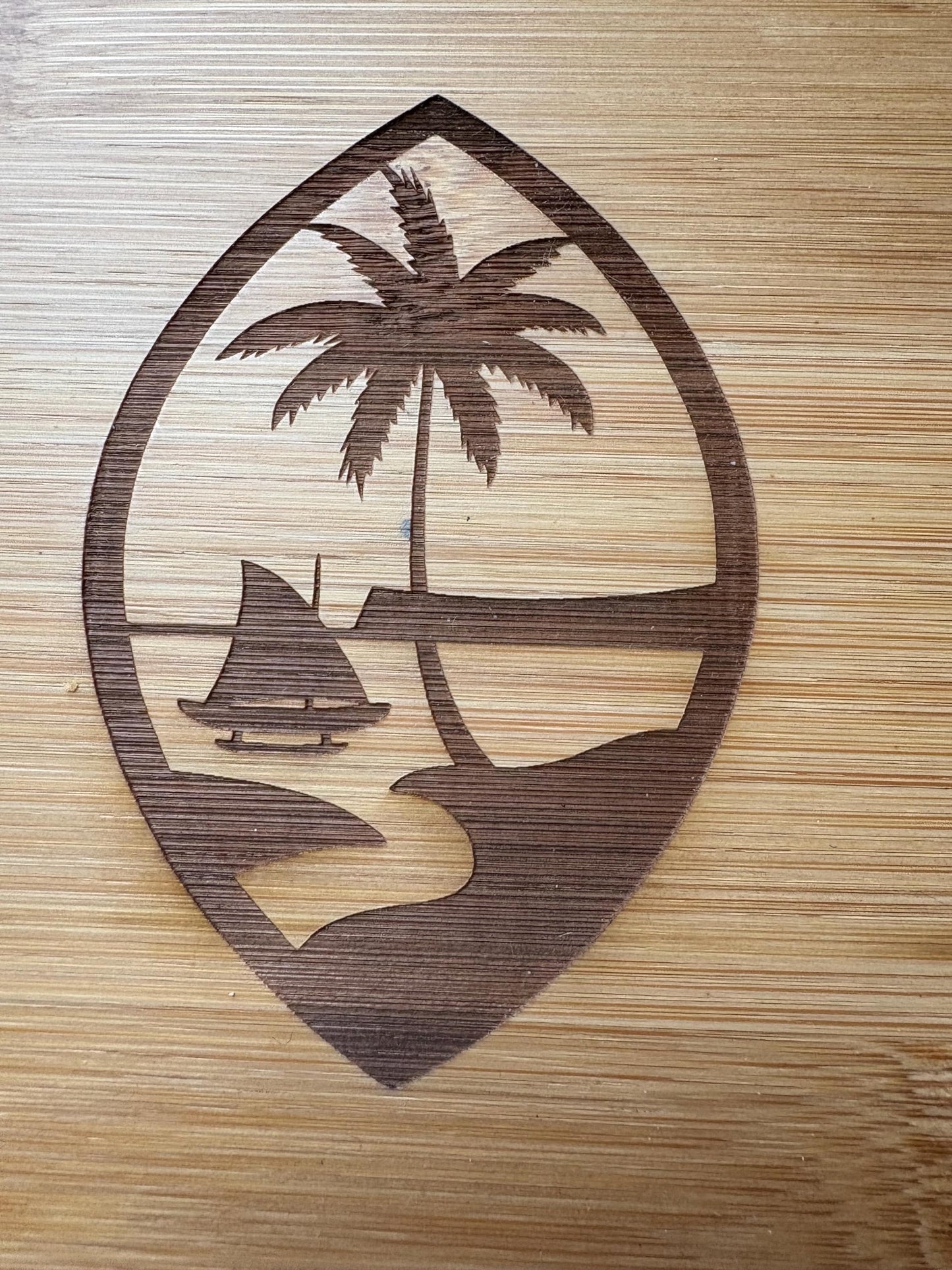 Wood Burned Guam Seal Bamboo Box