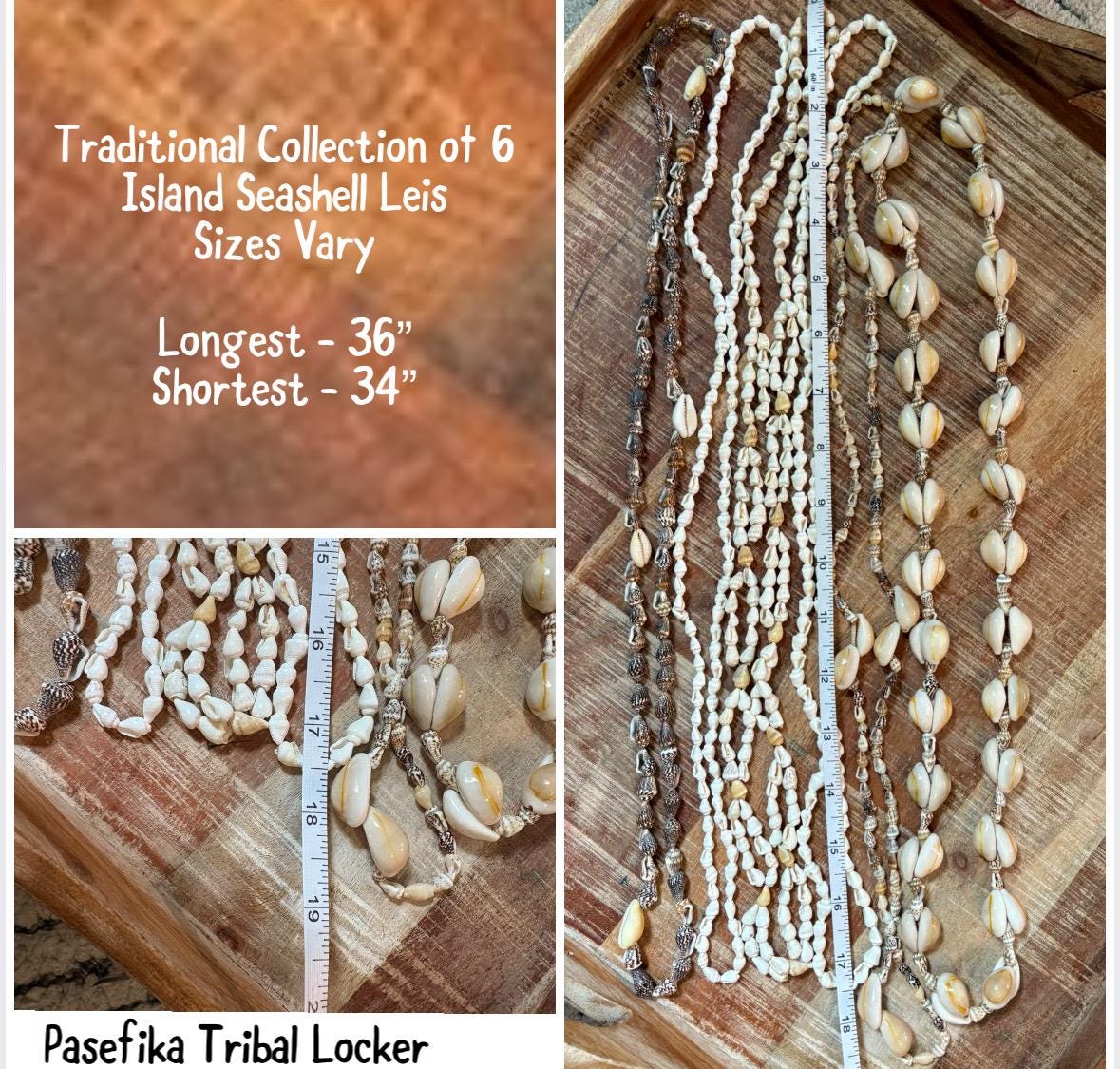 Seashell Lei Set: 6 Pacific Ocean Leis, Graduation Wedding Celebration