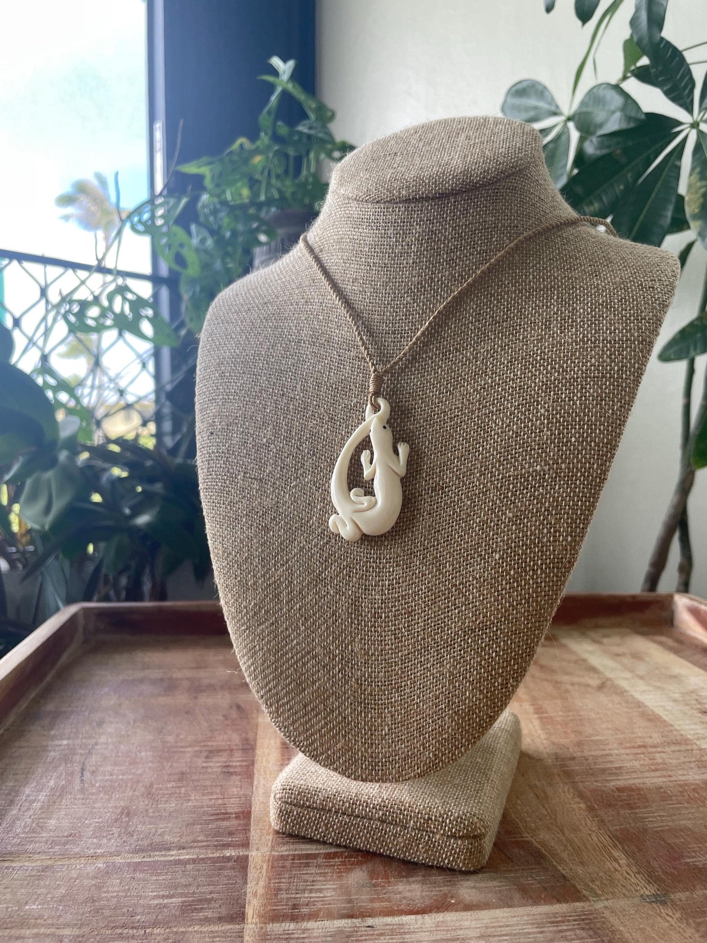 Traditional Lizard (Luck & Fortune) Solid Hand Carved Buffalo Bone Polynesian Adjustable Necklace