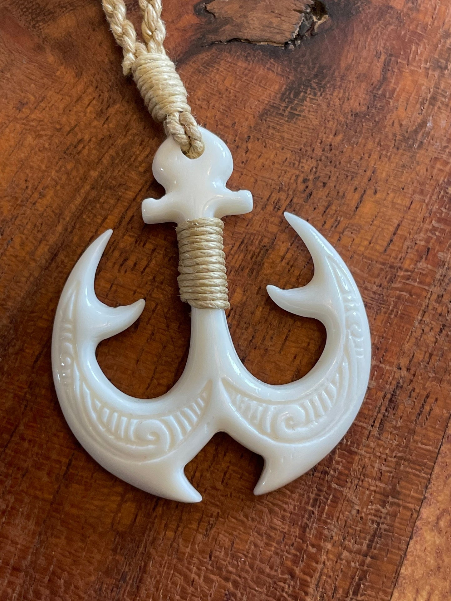Security Anchor - Hand Carved and Engraved Solid Bone Anchor Adjustable Necklace- Protection