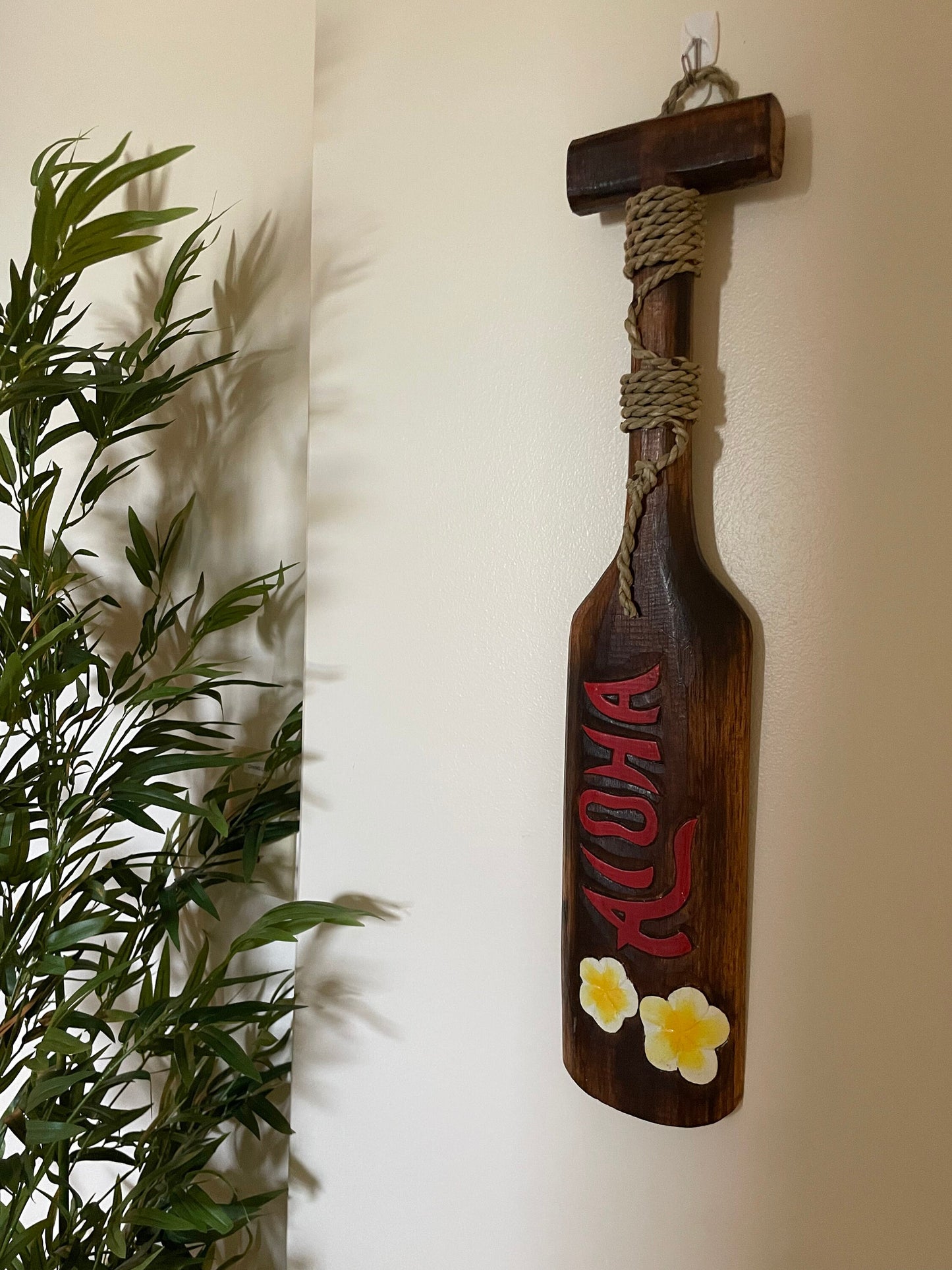 Solid Wood Hand Carved and Painted Aloha Hawaiian Paddle Wall Art