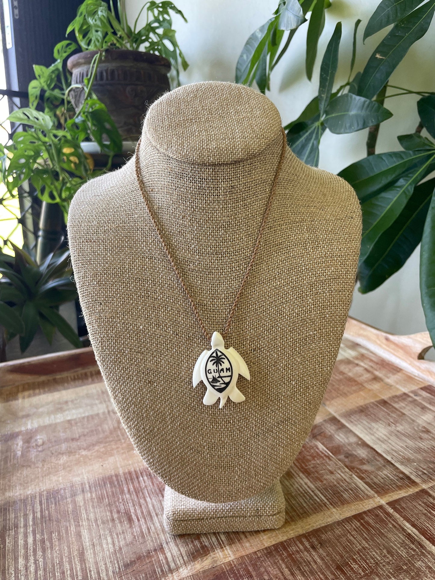 Handcarved Bone Guam Flag Sea Turtle Necklace – Adjustable Chamorro Jewelry