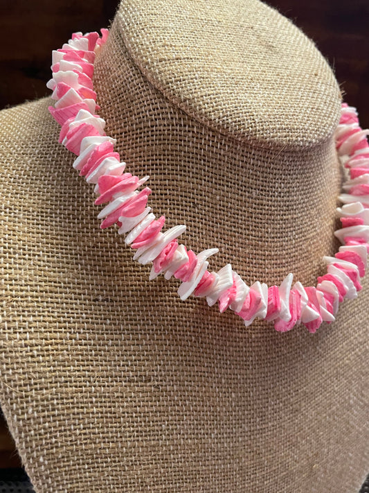 Chic Feminine Pink and White Classic Puka Shell Necklace