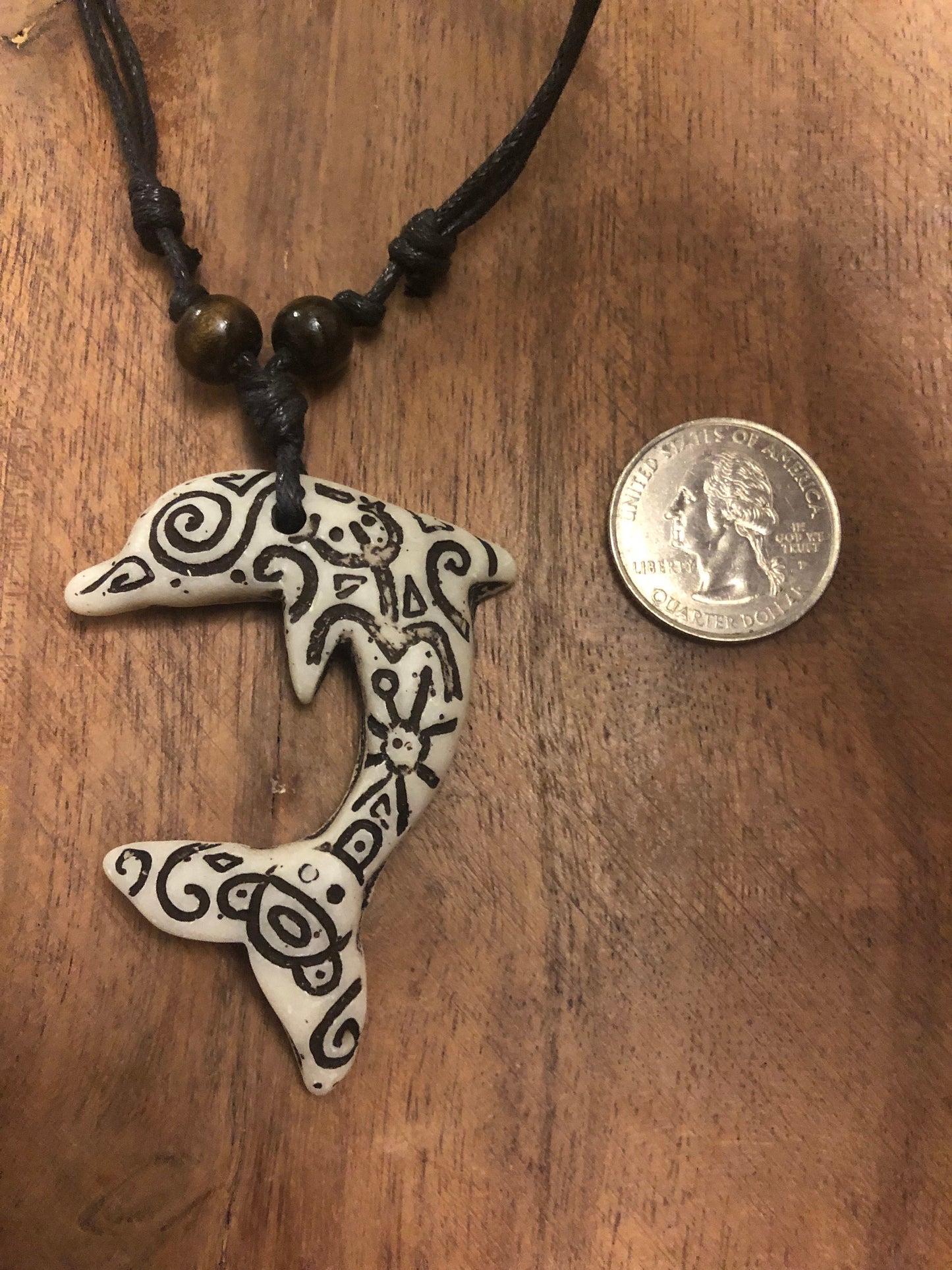 Etched Traditional Polynesian Handcrafted Dolphin Adjustable Necklace