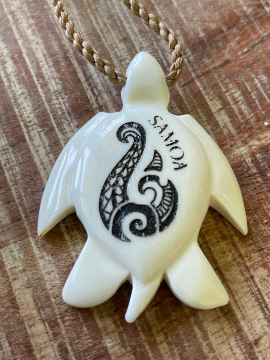 14” Adjustable Solid Bone Handcarved and  Laser Engraved Samoa Makau (Fish Hook) Necklace - Beautiful Traditional Hawaiian Polynesian