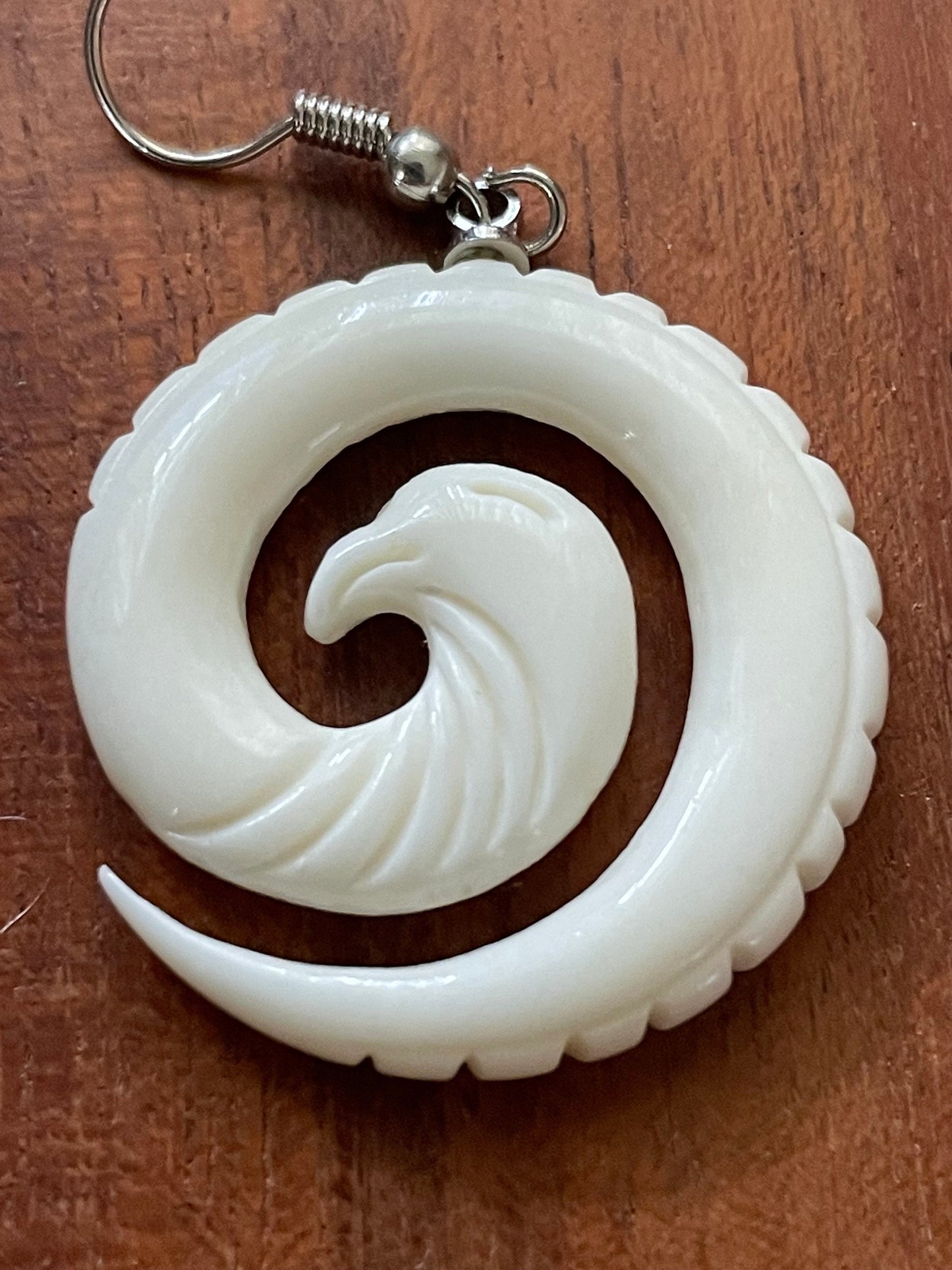 Bone Koru Dangle Earrings – Polynesian Eagle, .925 Silver