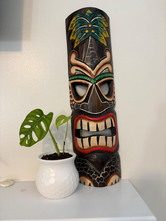 Teakwood Lightweight Handcarved and Handpainted Palm Tree Hawaiian Tiki Display