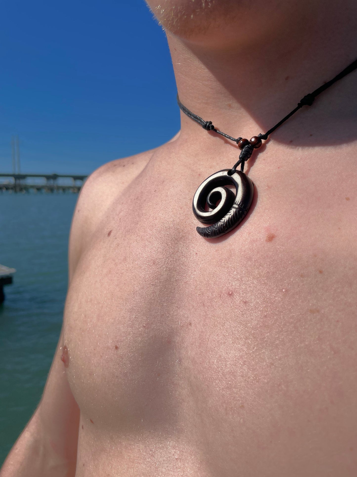Polynesian Koru or Fern - Adjustable Surfer Pendant Necklace - Wearer Demonstrates Refusal to Give Up