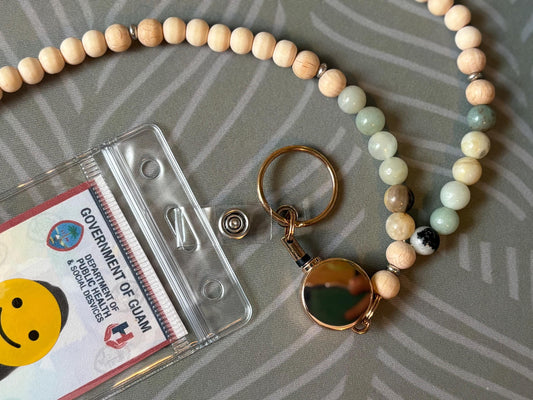 Handmade Wood and Stone Beaded Lanyard