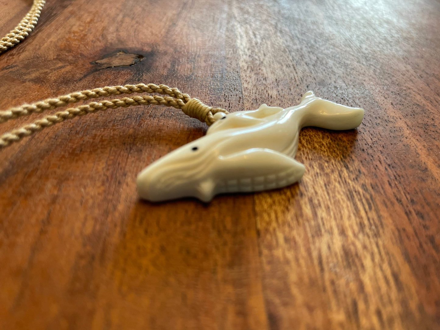 Hand Carved Bone Whale Necklace, Polynesian Mother and Baby