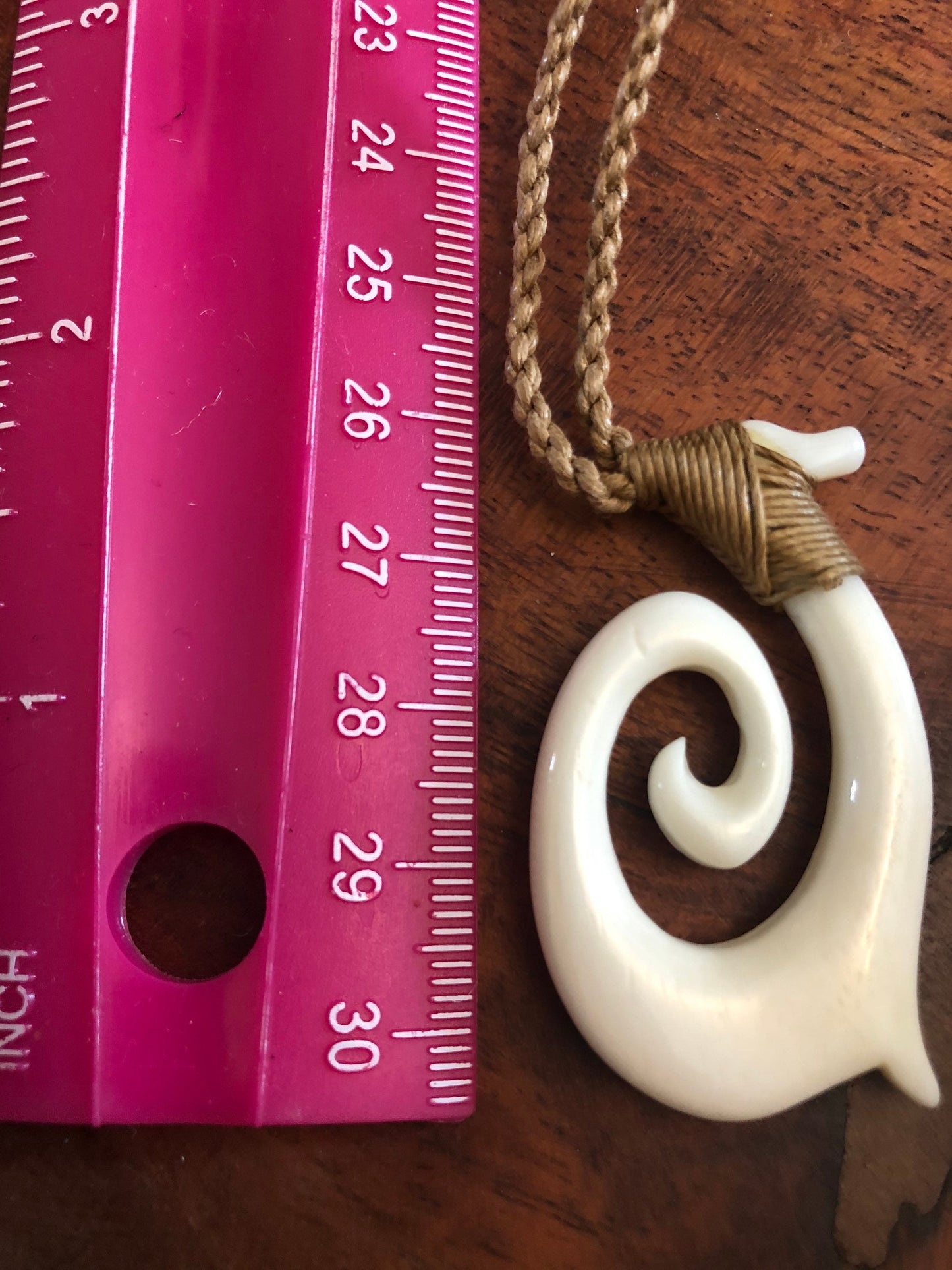 Hand Carved Buffalo Bone Fish Hook Hei Makau Necklace