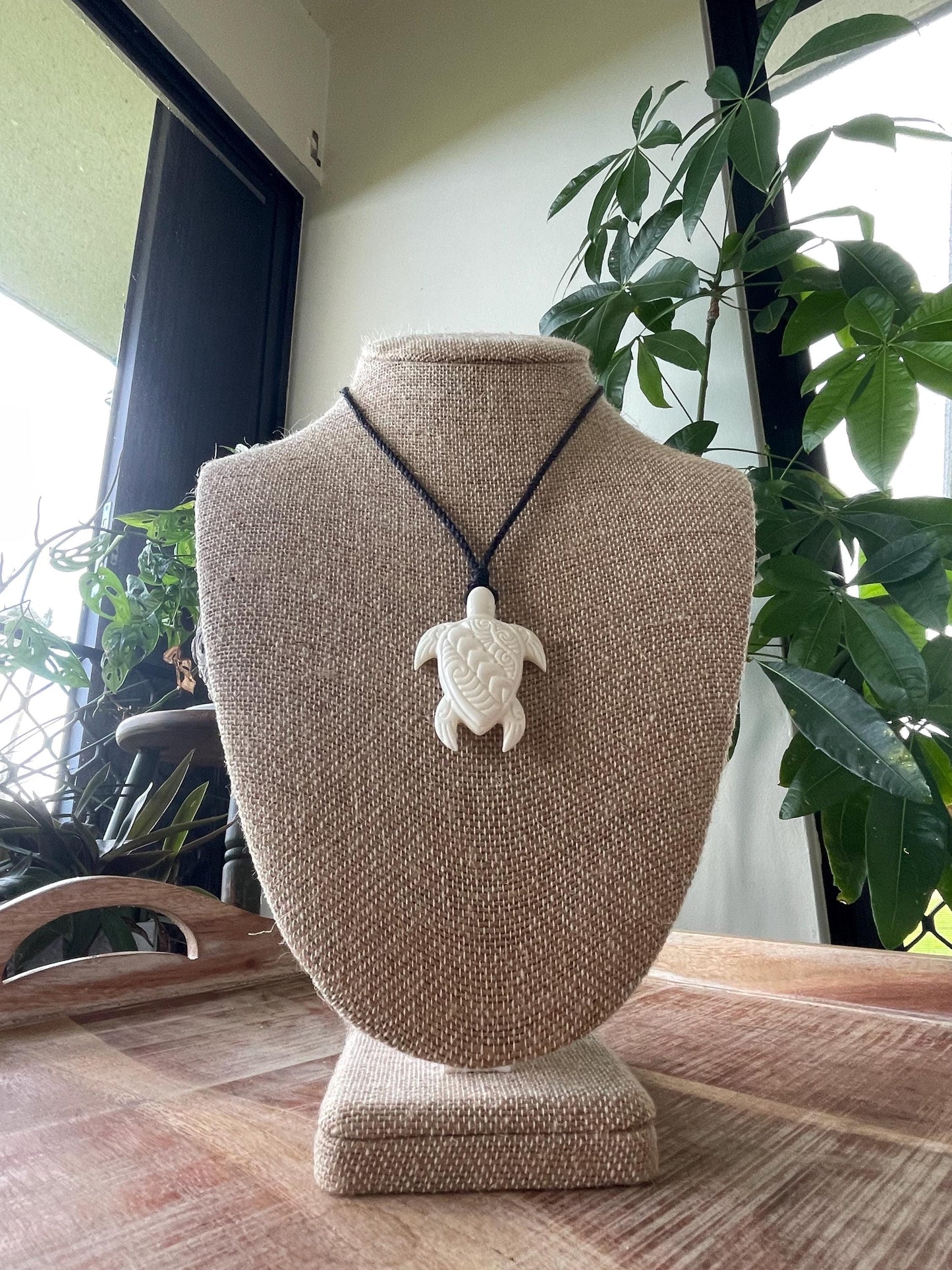 Hand Carved Buffalo Bone Sea Turtle Pendant – Adjustable Boho Necklace