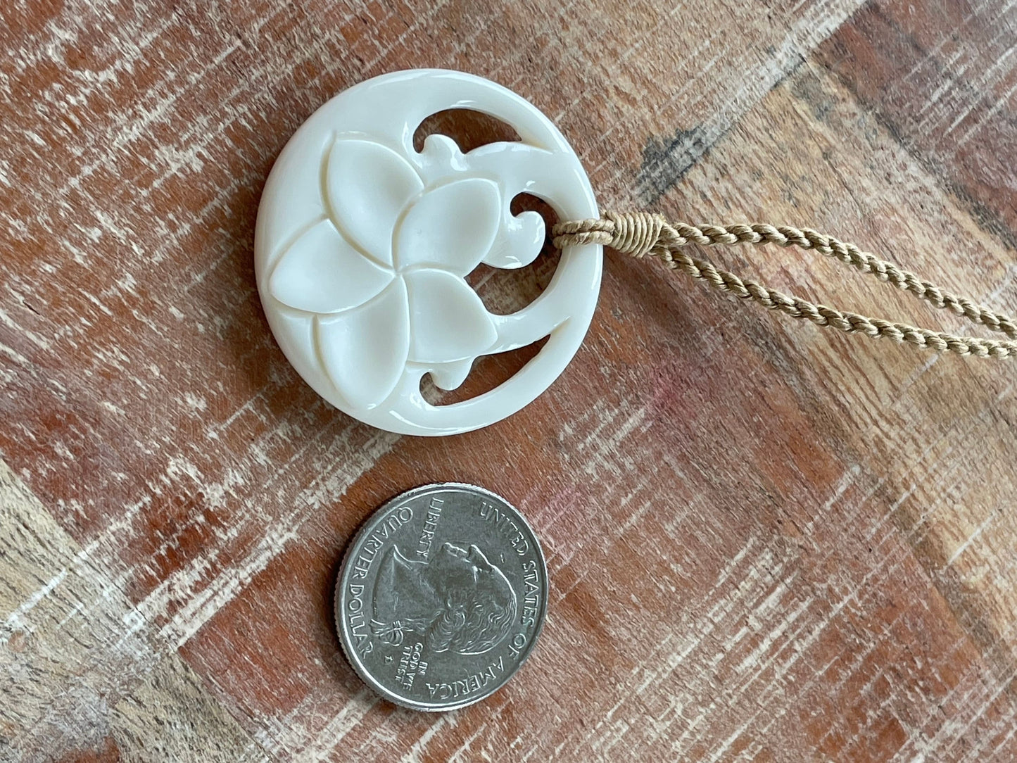 Hand-Carved Bone Plumeria Necklace – Hawaiian Polynesian Style