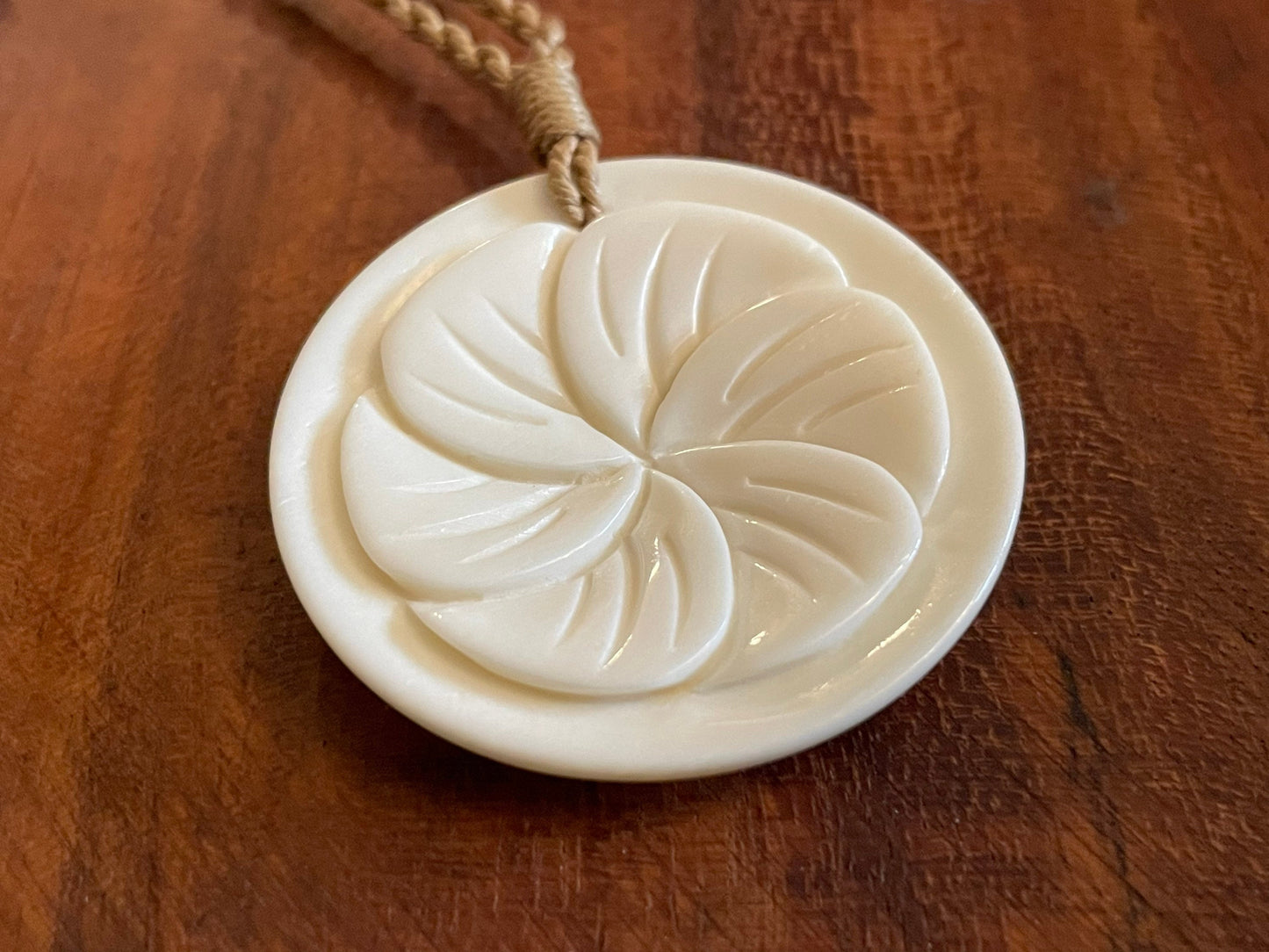 Hand Carved Buffalo Bone Plumeria Necklace, Hawaiian Boho Jewelry