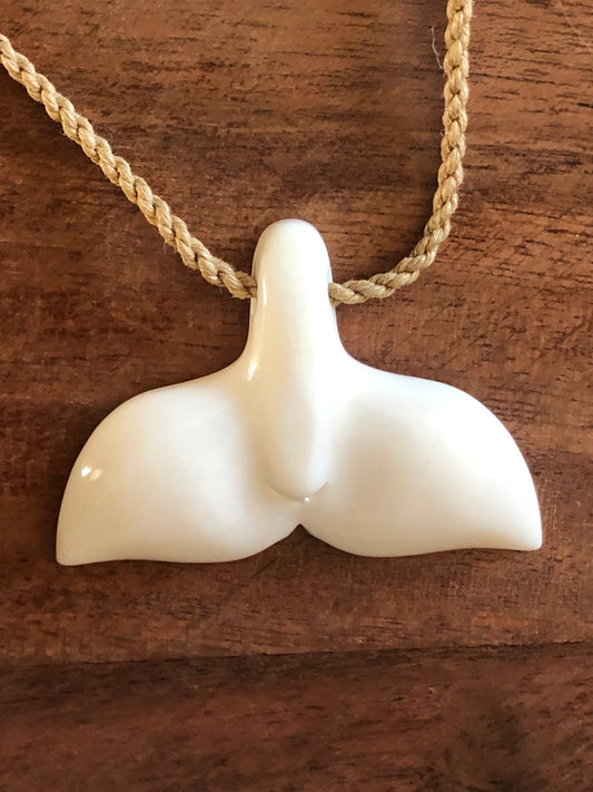 Solid Buffalo Bone Hand Carved Whale Tail Adjustable Necklace