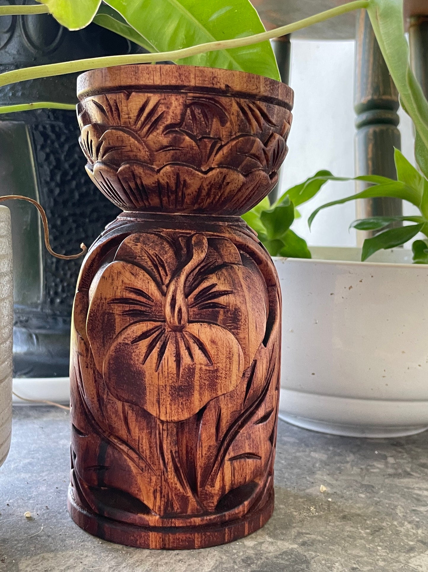 Chamorro Latte Stone Decor - Hand Carved Albesia Wood, Guam Souvenir