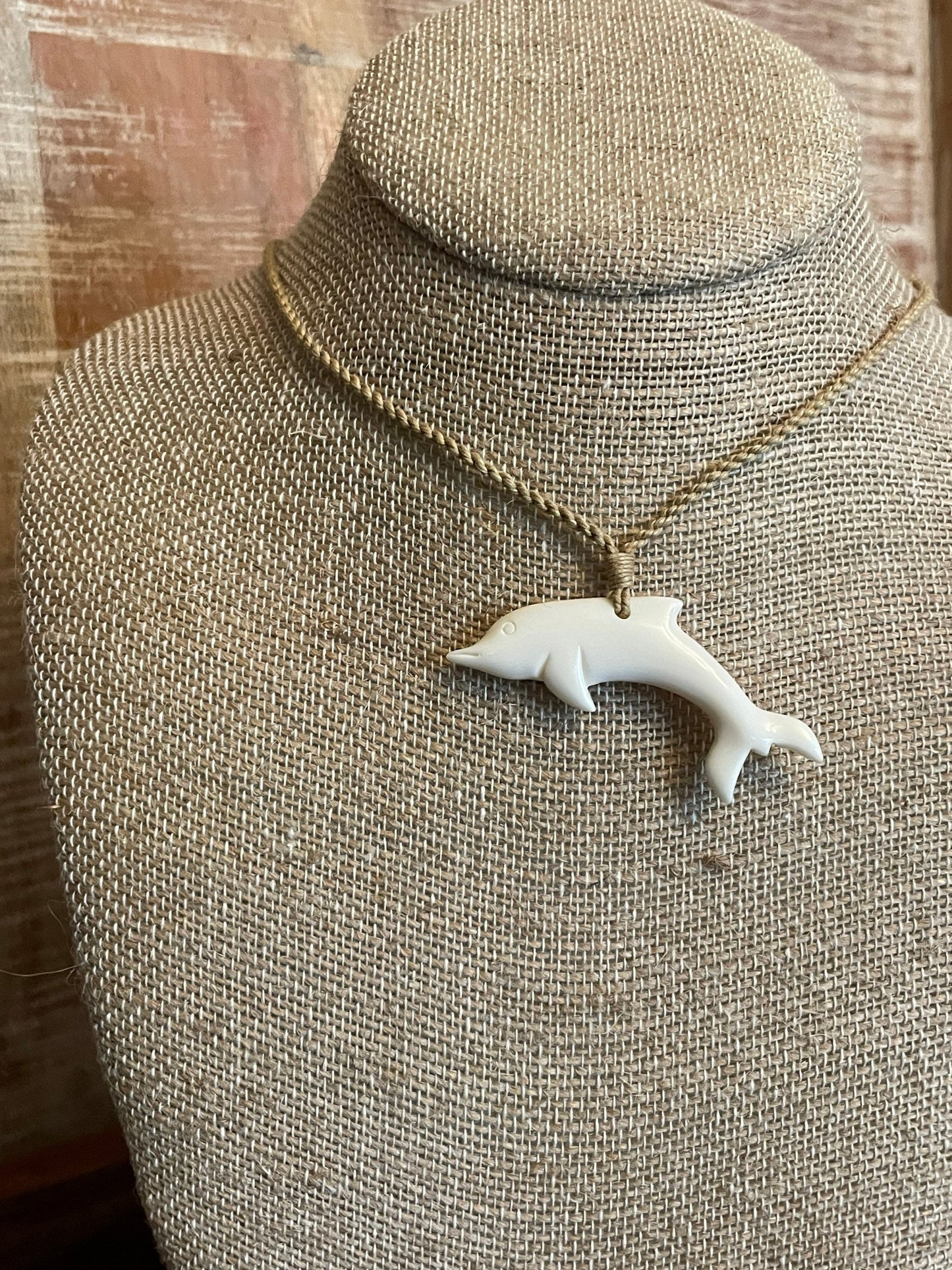 Hand Carved Bone Dolphin Necklace – Hawaiian Surfer Style Cord