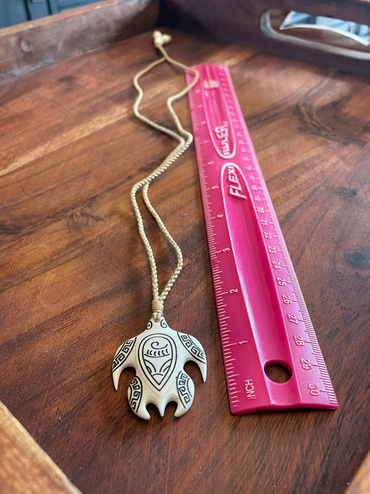 Hand Carved Bone Sea Turtle Necklace, Polynesian Art