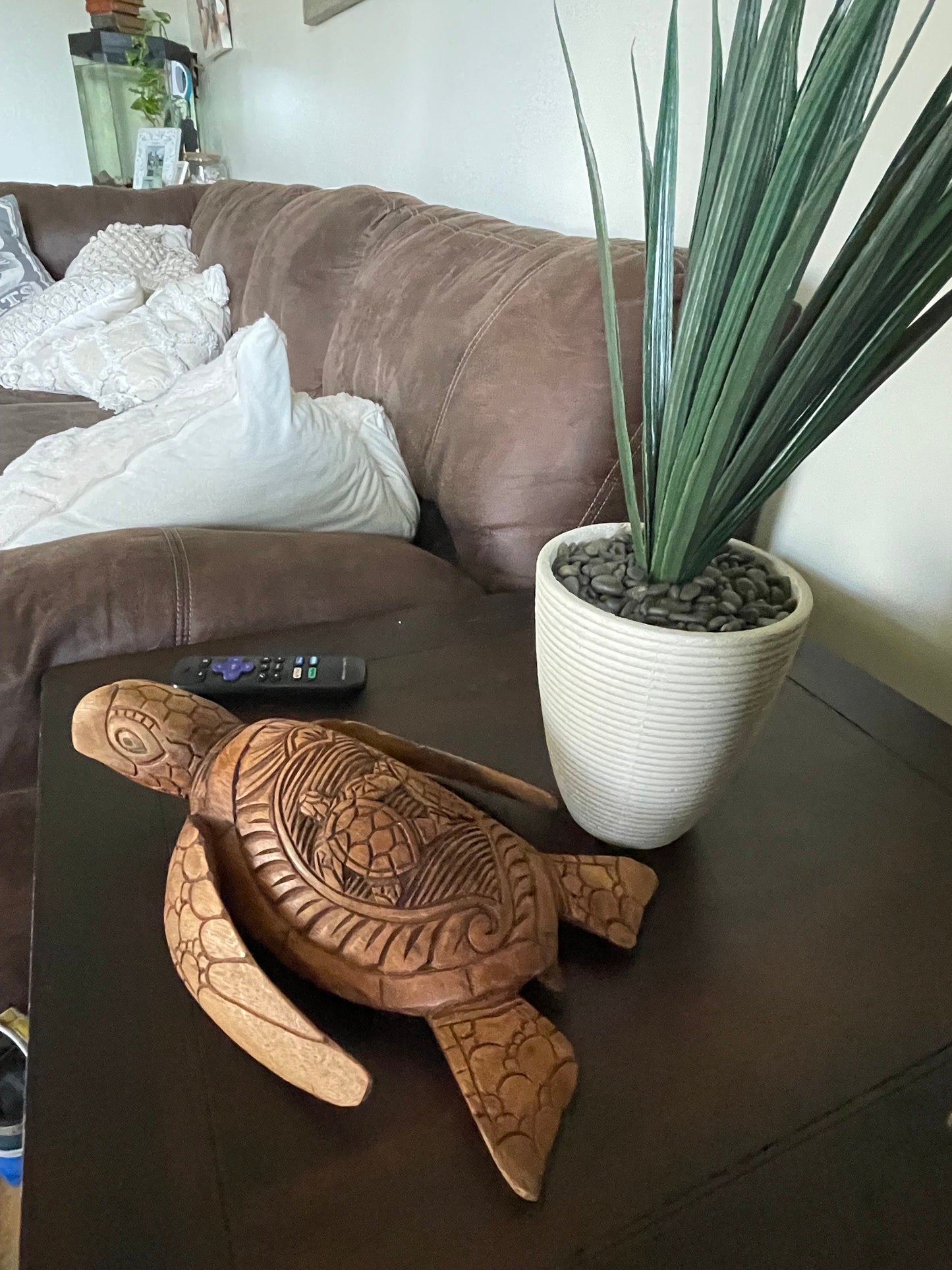 Hand Carved Wood Sea Turtle Decor, Dual Turtle Design, 12 inch