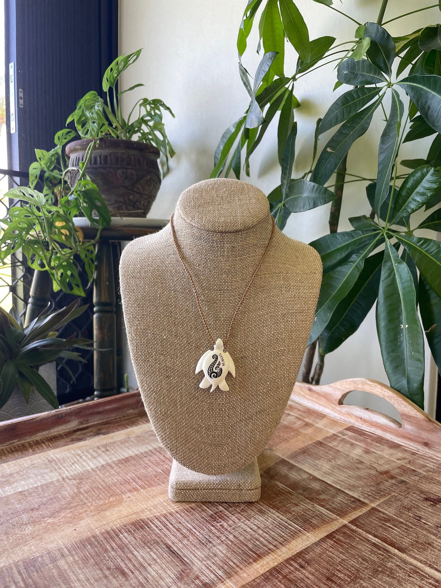 14” Adjustable Solid Bone Handcarved and  Laser Engraved Samoa Makau (Fish Hook) Necklace - Beautiful Traditional Hawaiian Polynesian