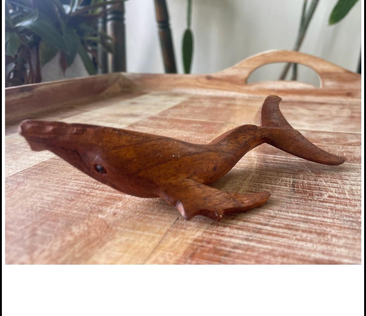 Hand Carved Hibiscus Wood Whale Figurine, Polynesian Decor