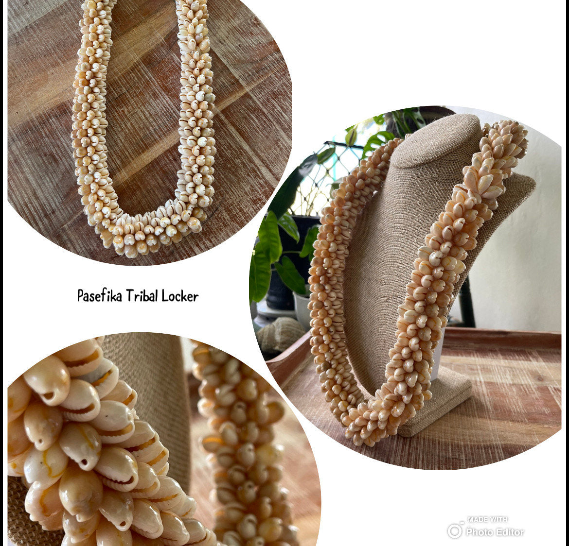 Authentic Cowerie Shell Lei, Natural Ribbon Tie Necklace, 30”
