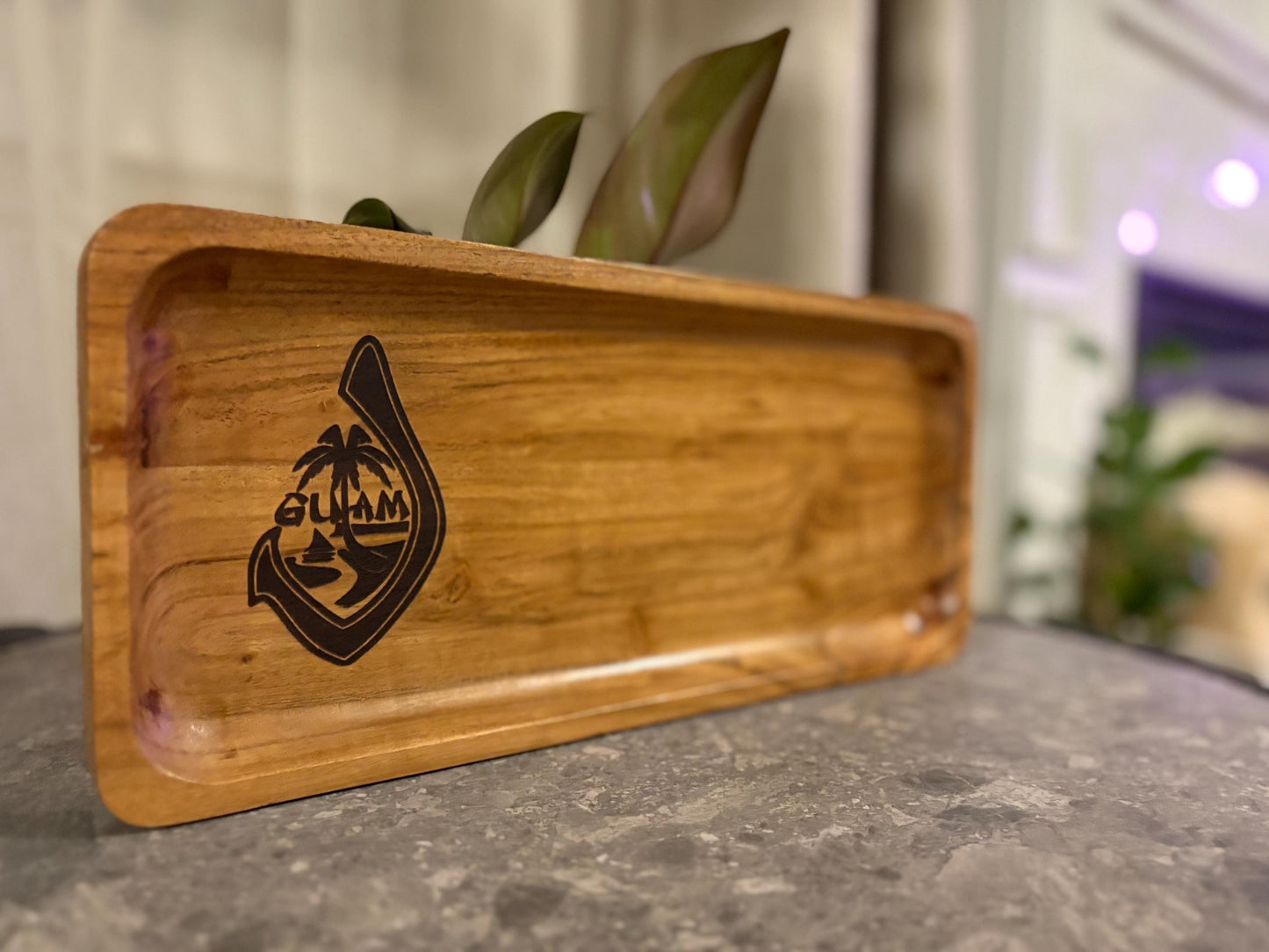 Engraved Teak Wood Tray with the Seal of Samoa - Personalized Gift