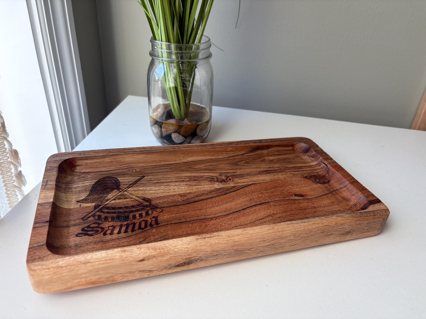 Engraved Teak Wood Tray with the Seal of Samoa - Personalized Gift
