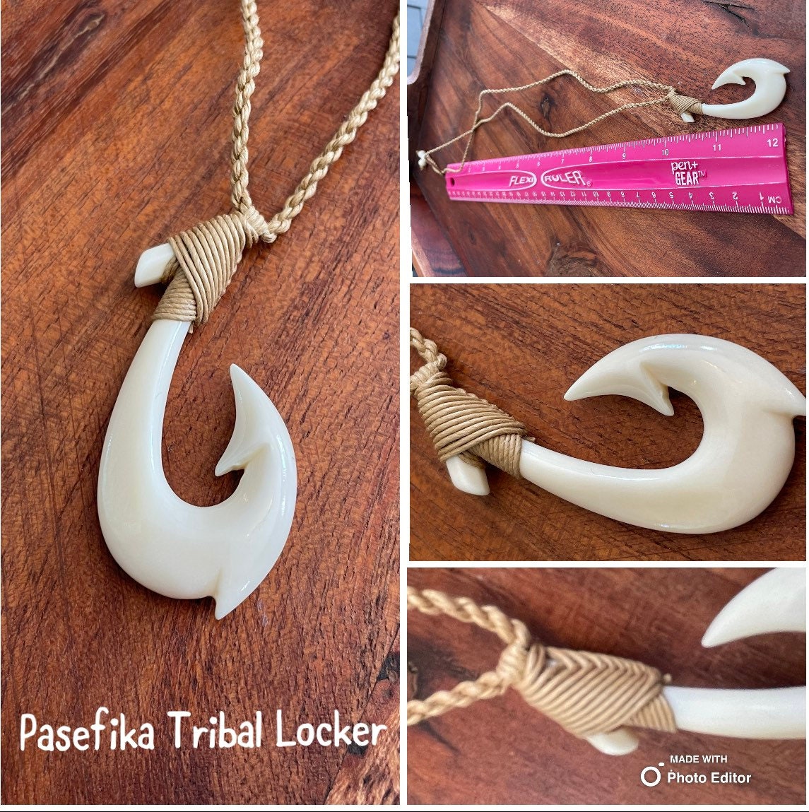 Hand Carved Buffalo Bone Hei Makau Necklace – Polynesian Good Luck Charm