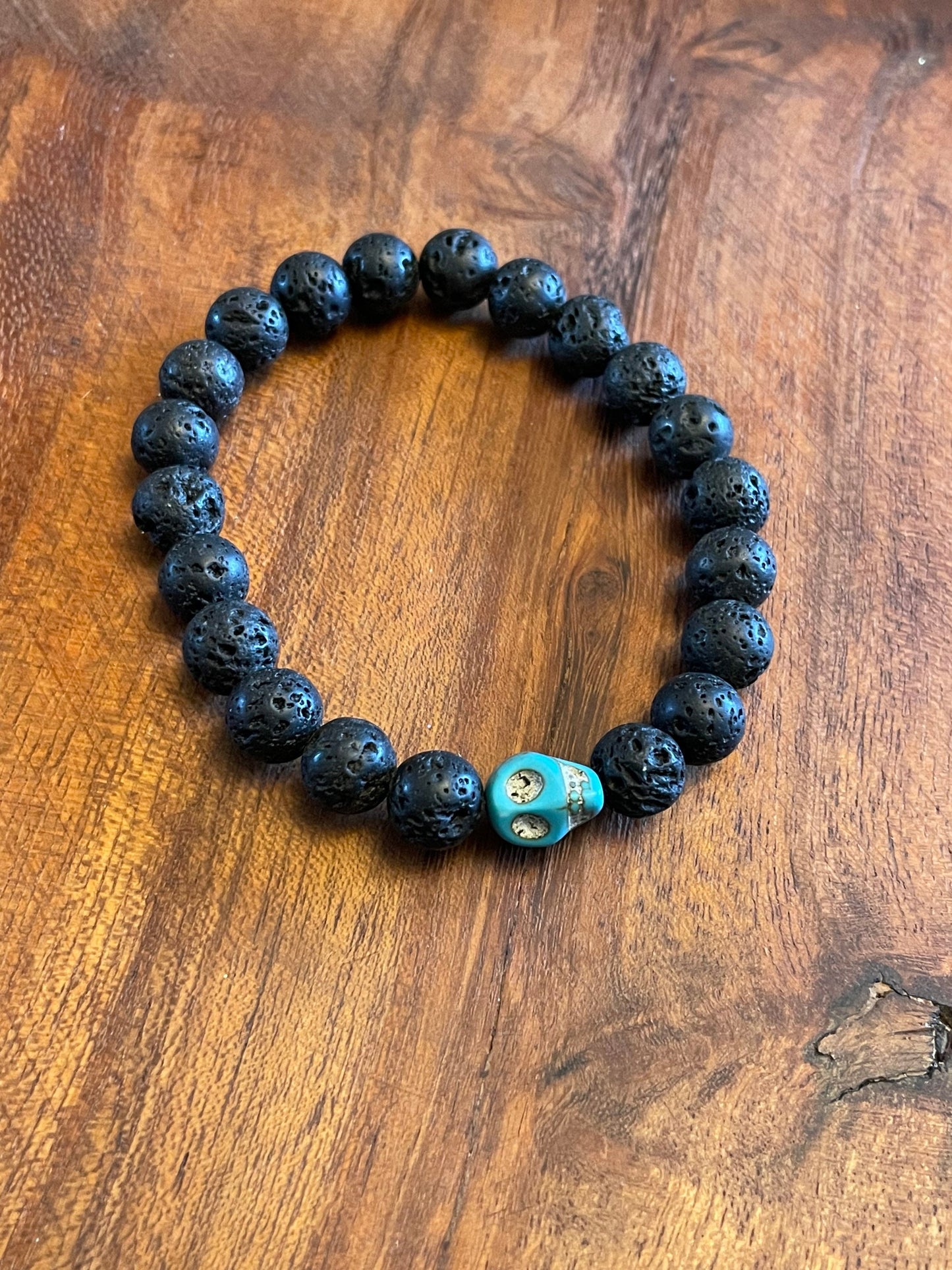 Unique Authentic Lava Bead Skull Elastic Bracelets in Multiple Colors