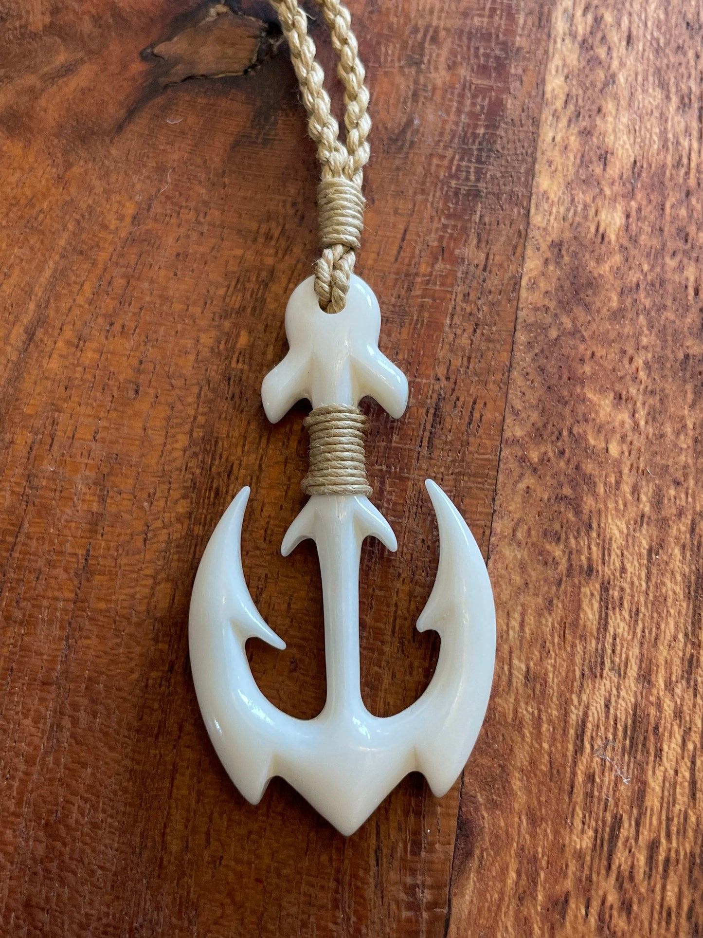 Calm Seas- Hand Carved Buffalo Bone Anchor Adjustable Necklace