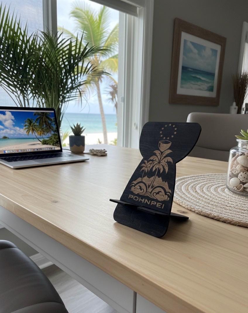 Customizable Micronesian CNMI Latte Stone Cell Phone Holder: Engraved PohnPei Design