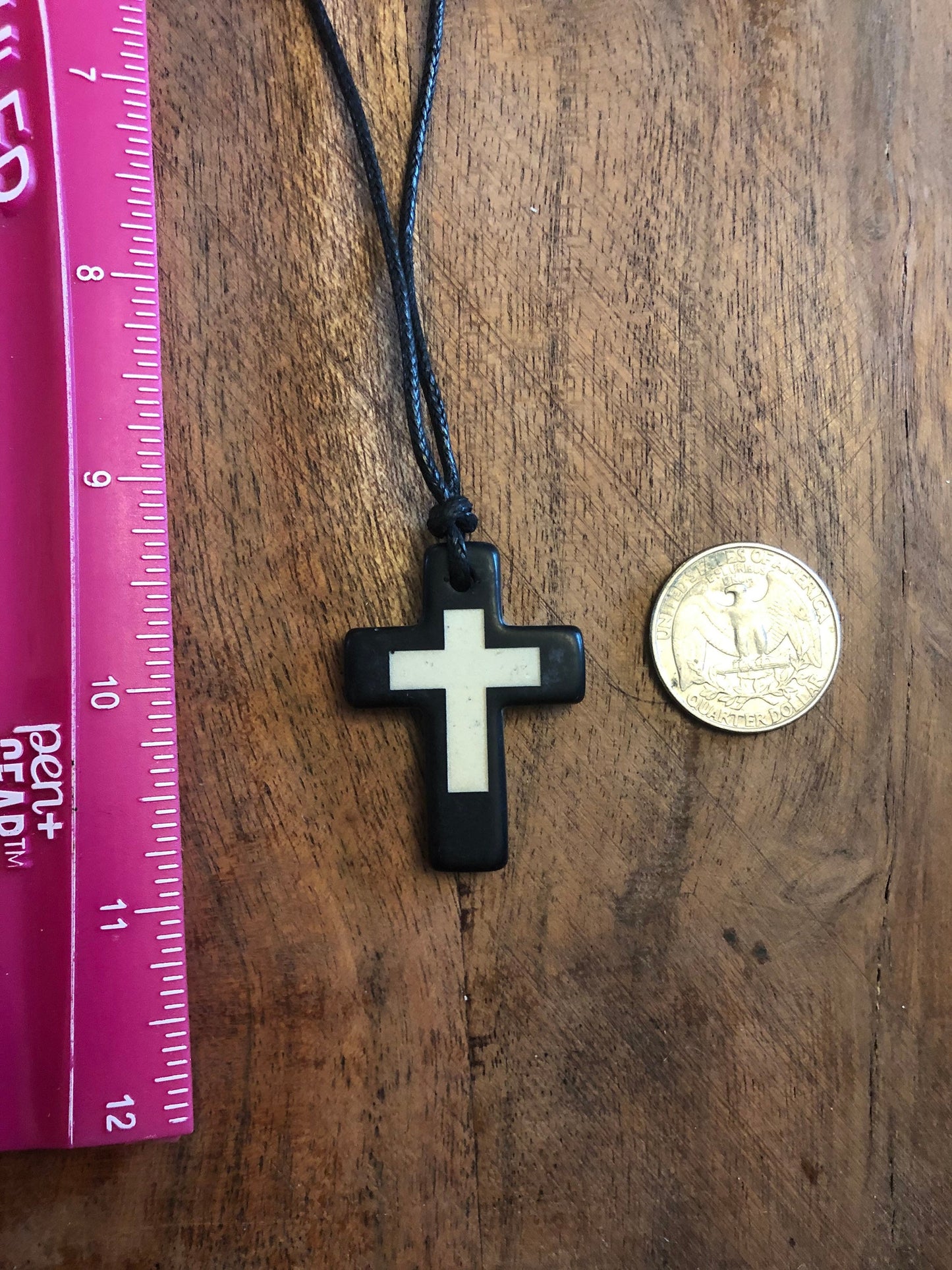 Christian Bone and Resin Cross Adjustable Necklace Polynesian Handcrafted Surfer Style