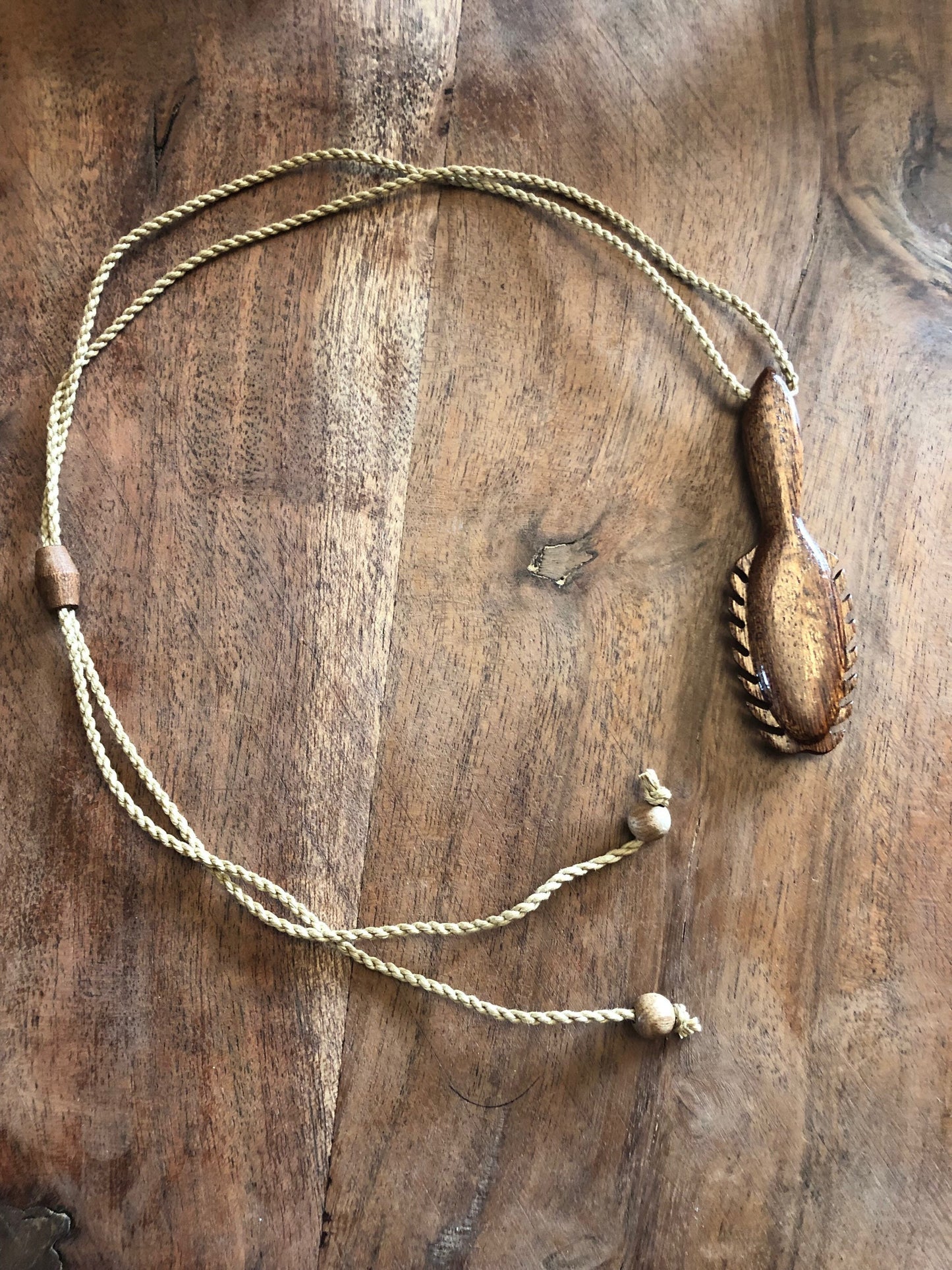 Artistically Hand-carved Solid Koa Wood Hawaiian War Club Adjustable Necklace