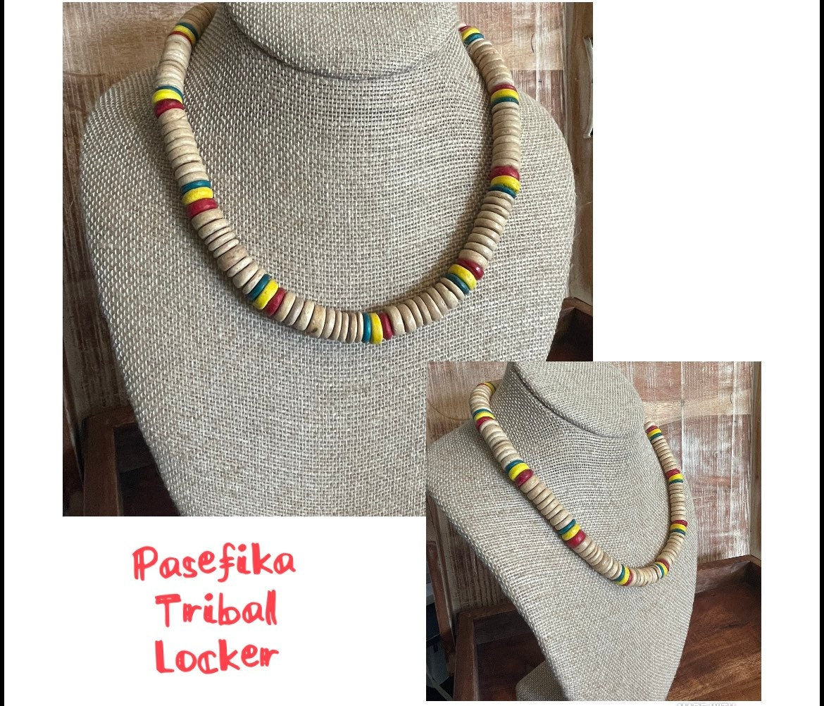 Coconut Shell Beaded Necklace, Boho Hawaiian Style