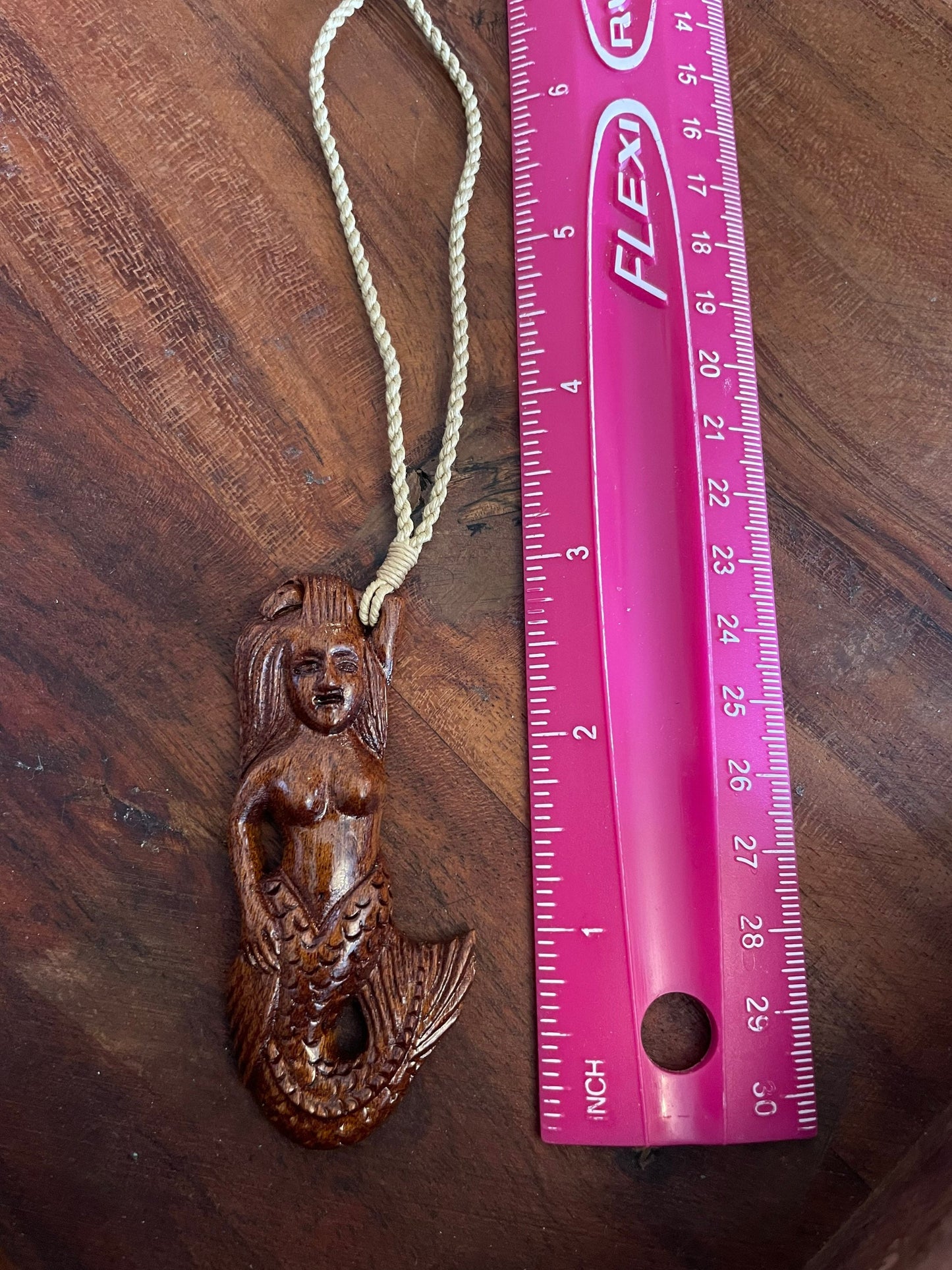 Hand Carved Koa Wood Mermaid Necklace – Adjustable Polynesian Jewelry