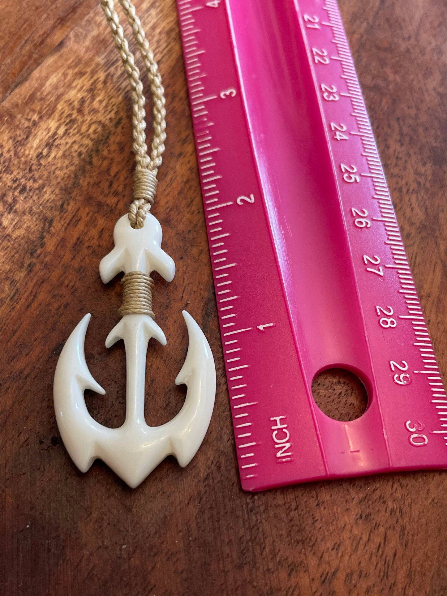 Calm Seas- Hand Carved Buffalo Bone Anchor Adjustable Necklace
