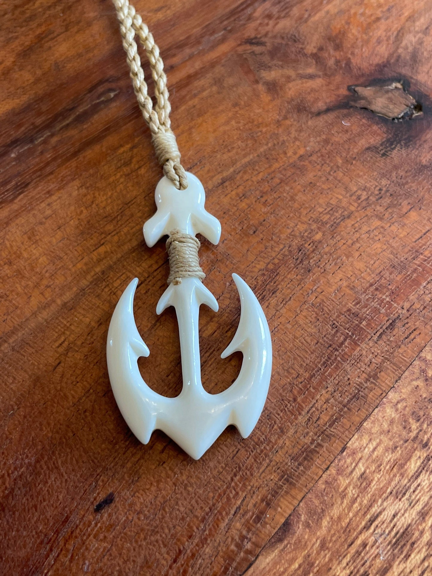 Calm Seas- Hand Carved Buffalo Bone Anchor Adjustable Necklace