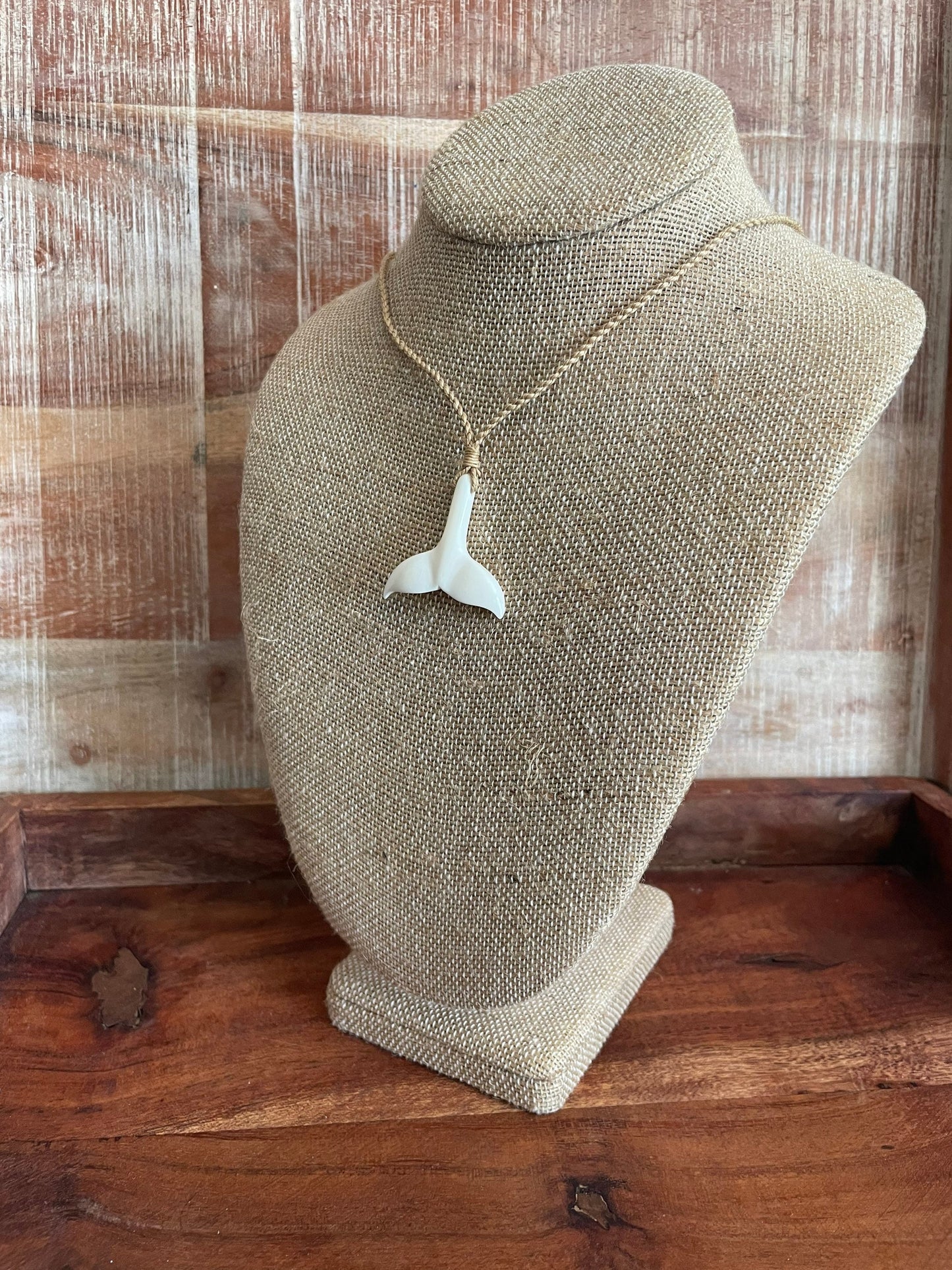 Hand Carved Bone Whale Tail Necklace - Polynesian Tribal Pendant