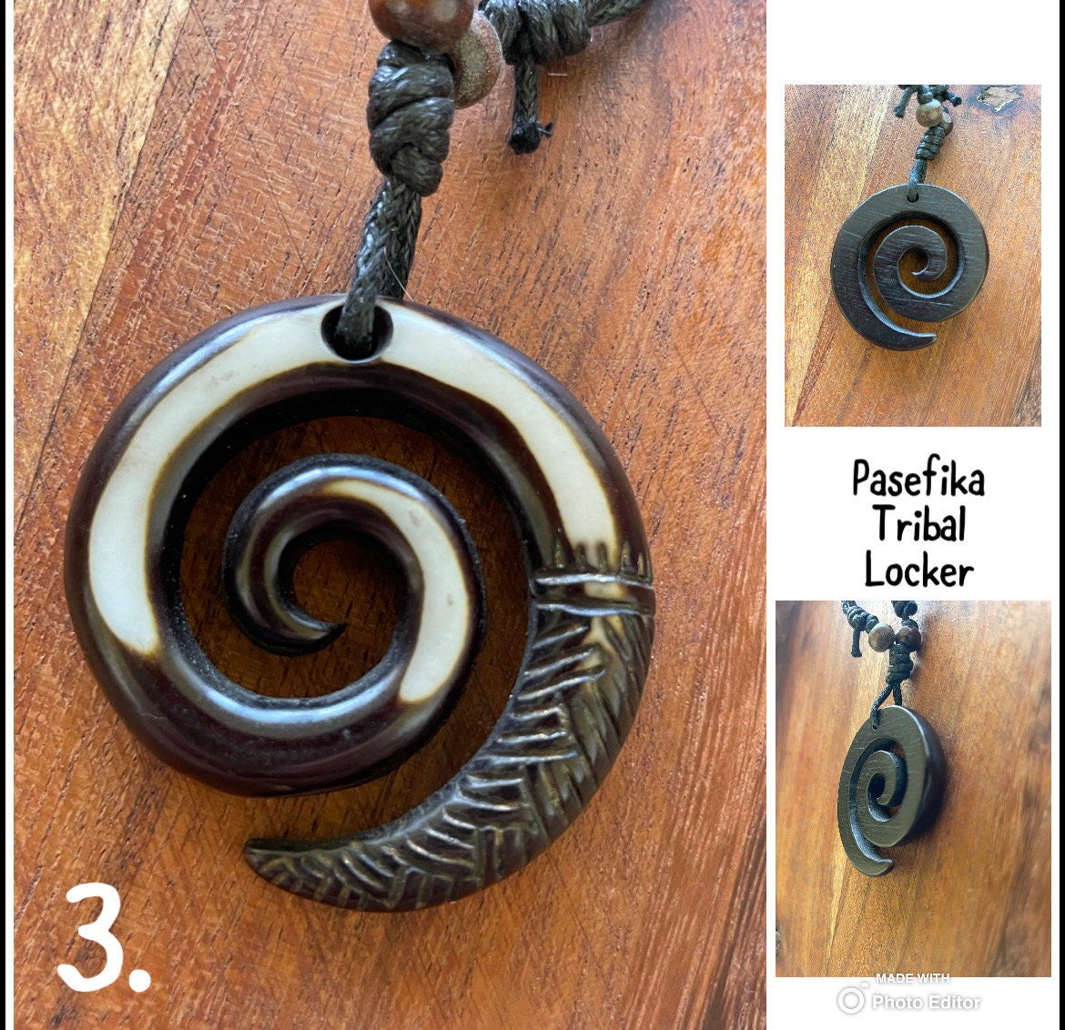 The “Never Give Up”  Polynesian Handcrafted Korus-  Polynesian Fern-  Adjustable Necklace