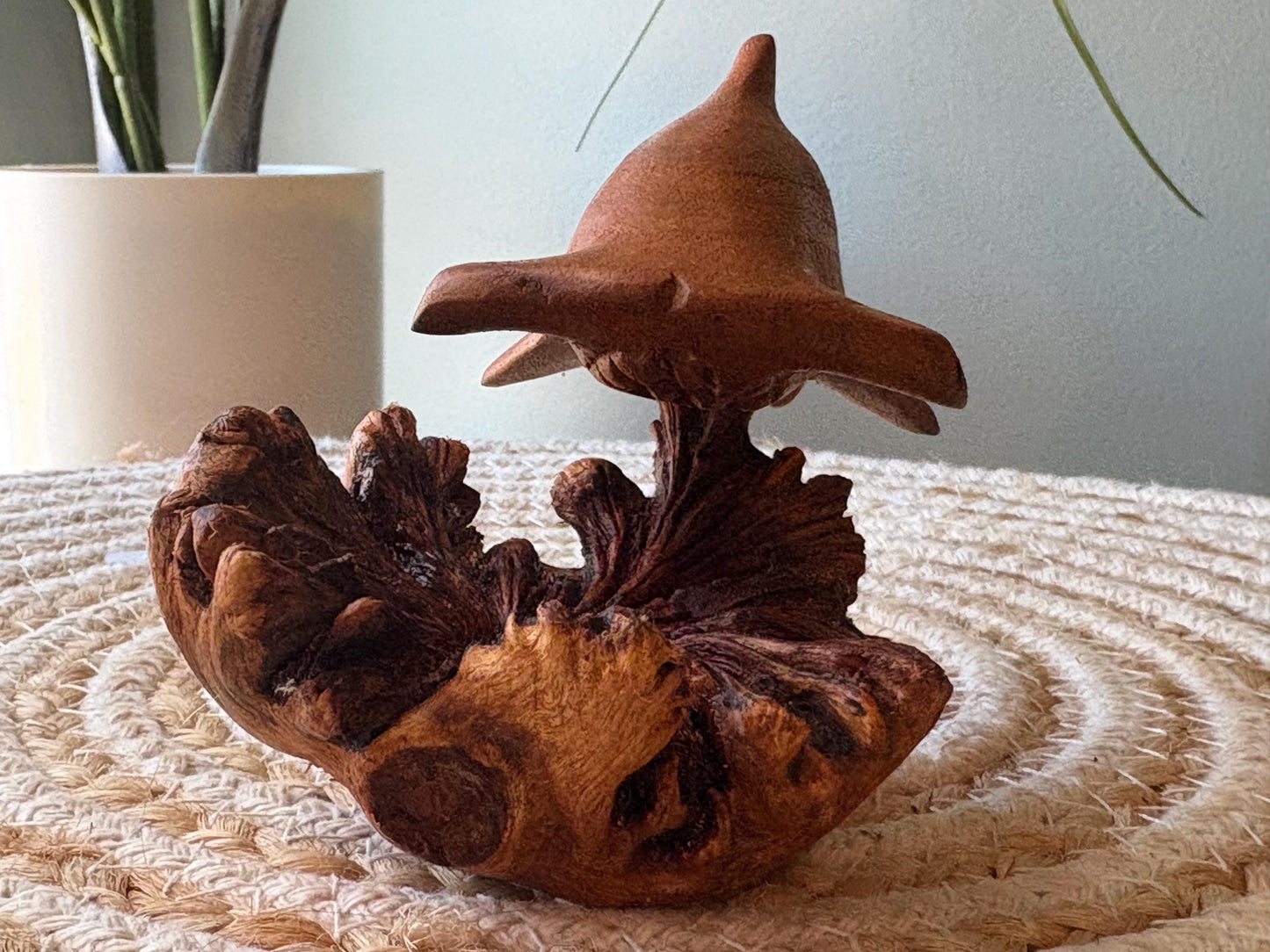 Hand Carved Hammerhead Shark Sculpture on Leech Wood Base