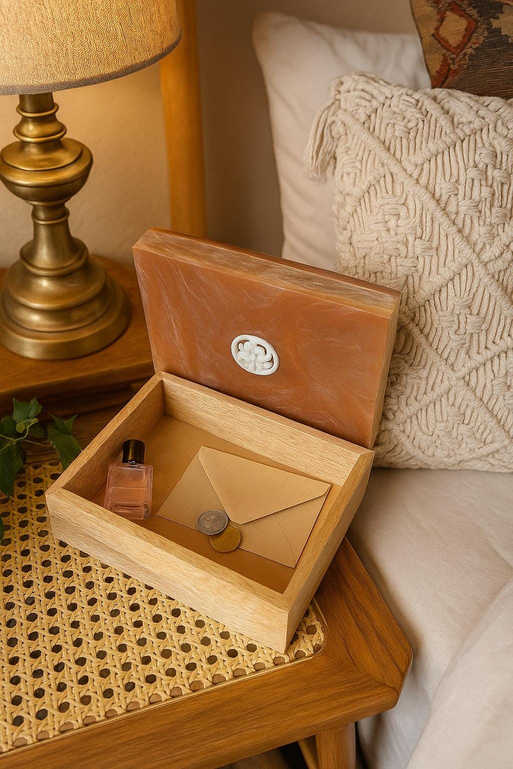 Hand-Crafted Polynesian Trinket Box: Faux Shell Inlay, Bone Koru Decor