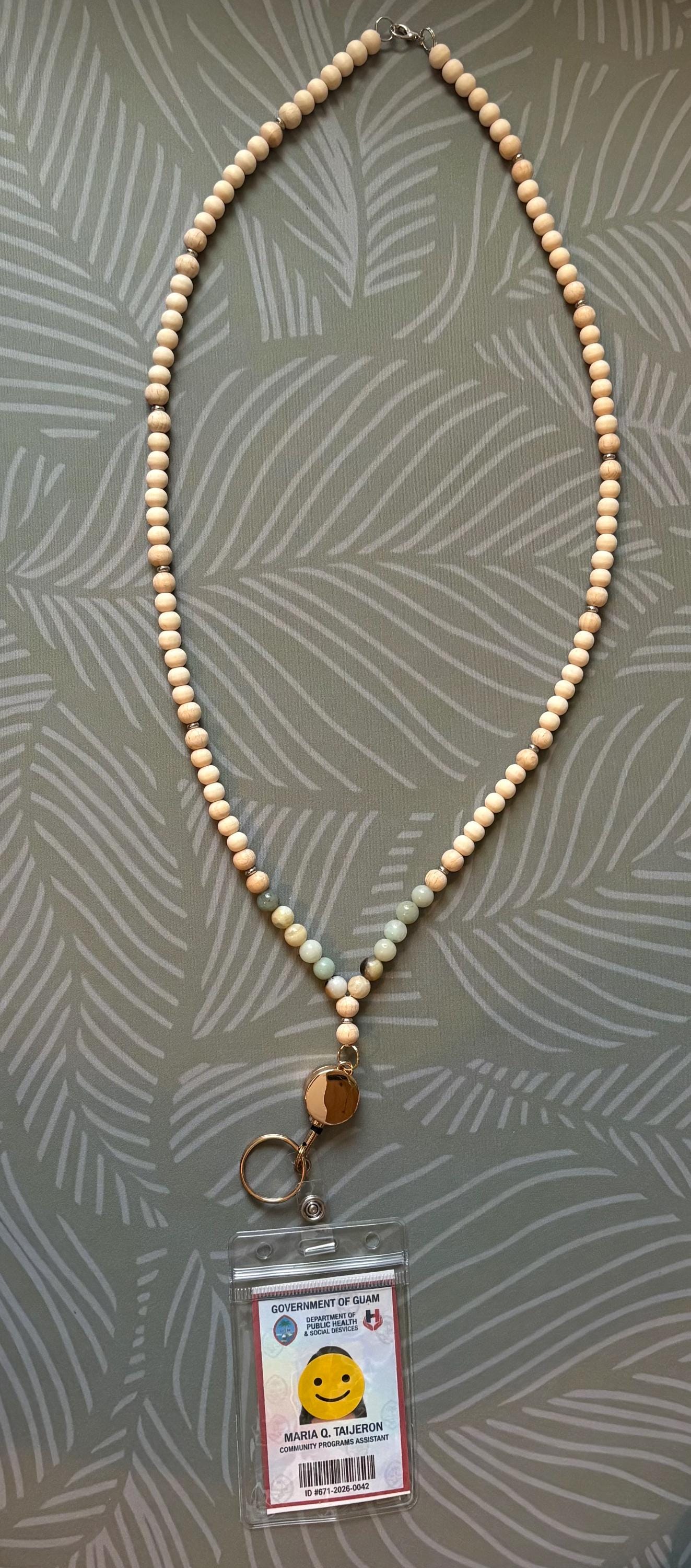Handmade Wood and Stone Beaded Lanyard