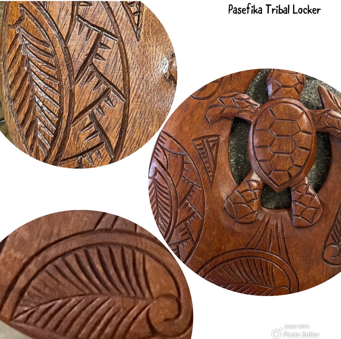 Hand-Carved Sea Hibiscus Makau – Tribal Honu Turtle Plaque