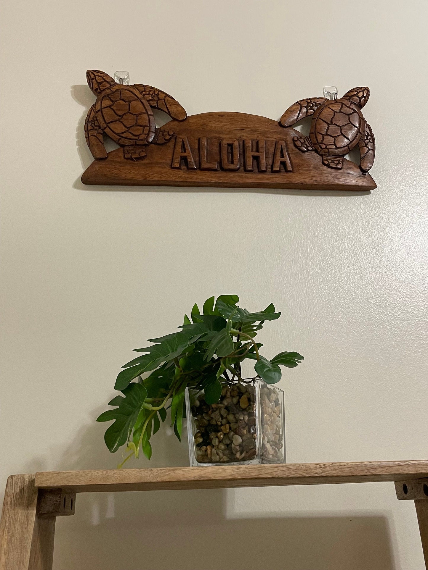 Solid Handcarved Hibiscus Wood Turtle Welcome “Aloha”  Plaque- Beautifully Handcrafted Wall Decor
