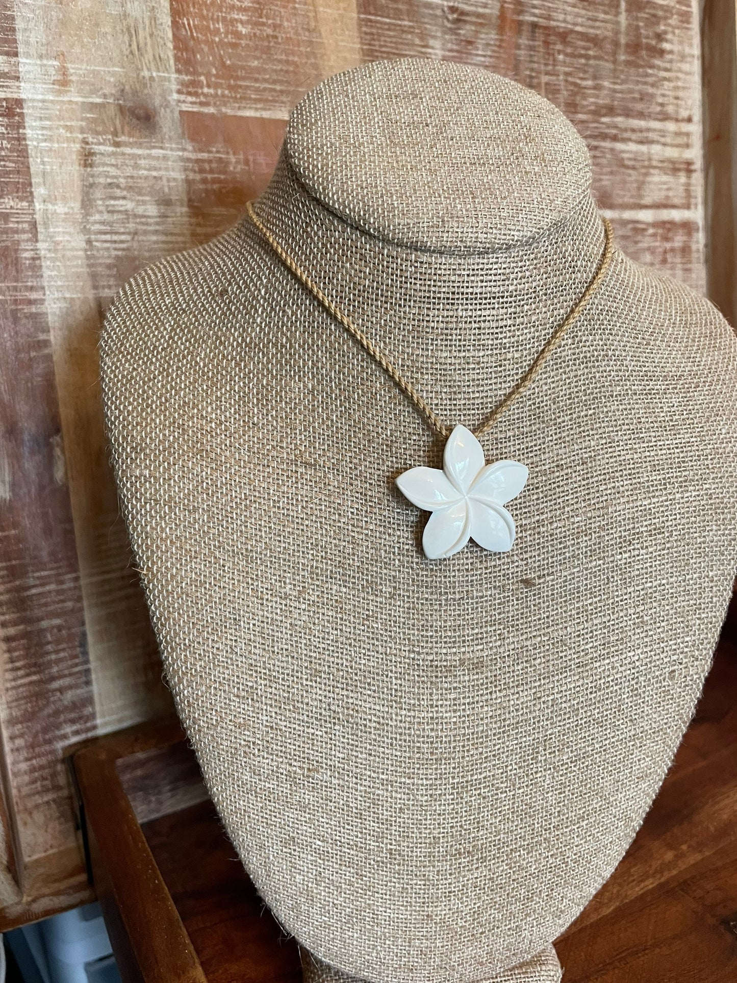 Hand-Carved Bone Plumeria Necklace – Adjustable Hawaiian Cord
