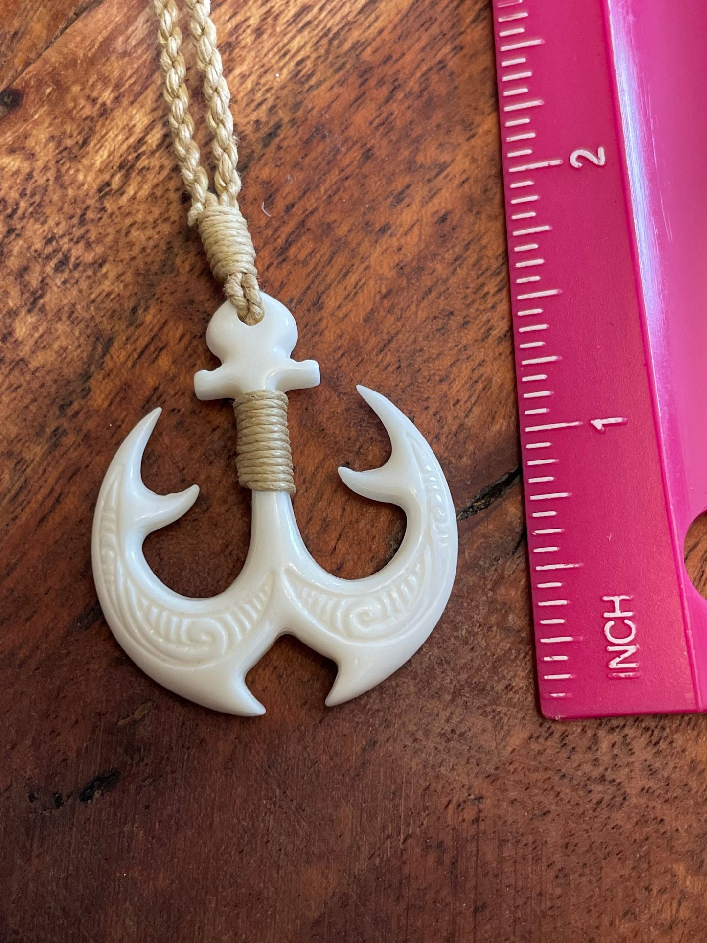 Security Anchor - Hand Carved and Engraved Solid Bone Anchor Adjustable Necklace- Protection