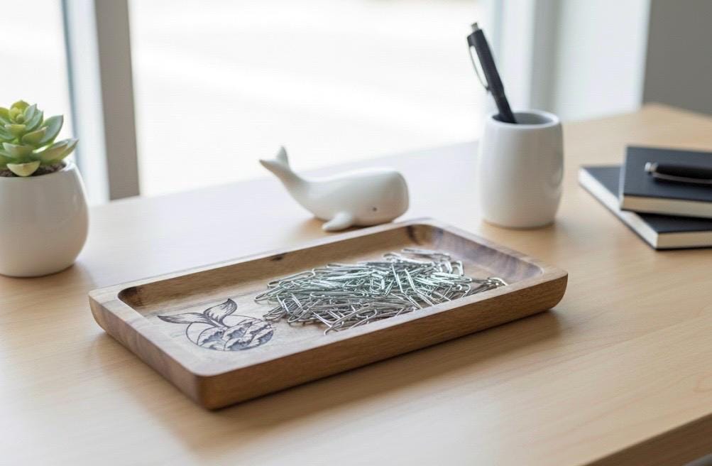 Whale Fin Teak Tray: Beautifully Engraved Wood Dish