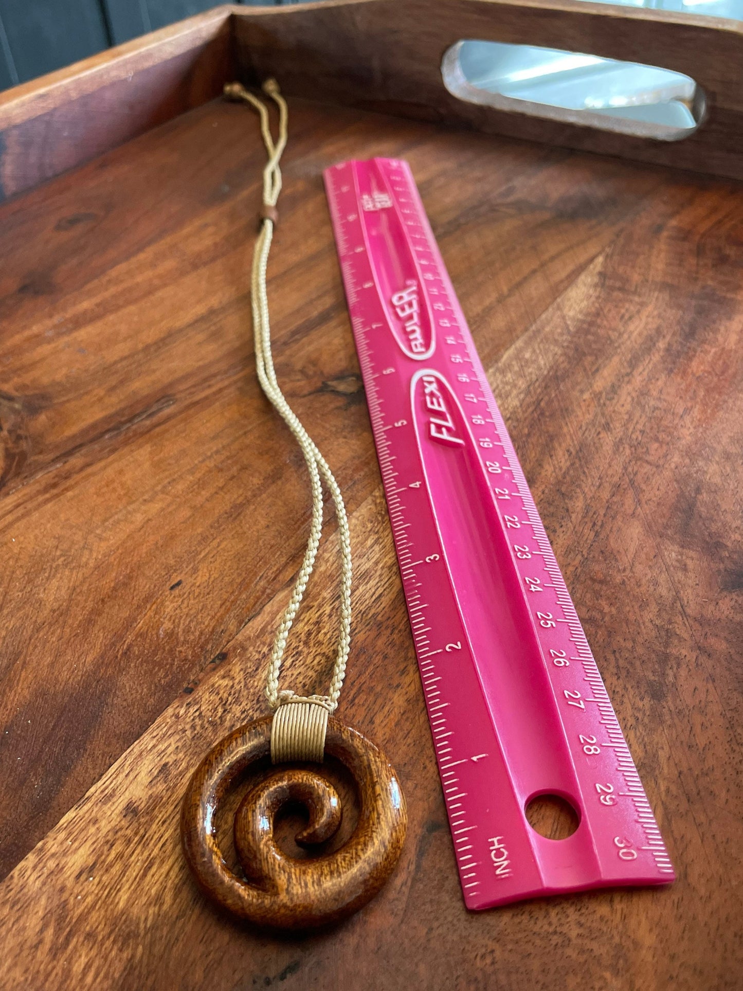 Never Give Up- Polynesian Koru- Solid Koa Wood Hand Carved Adjustable Necklace