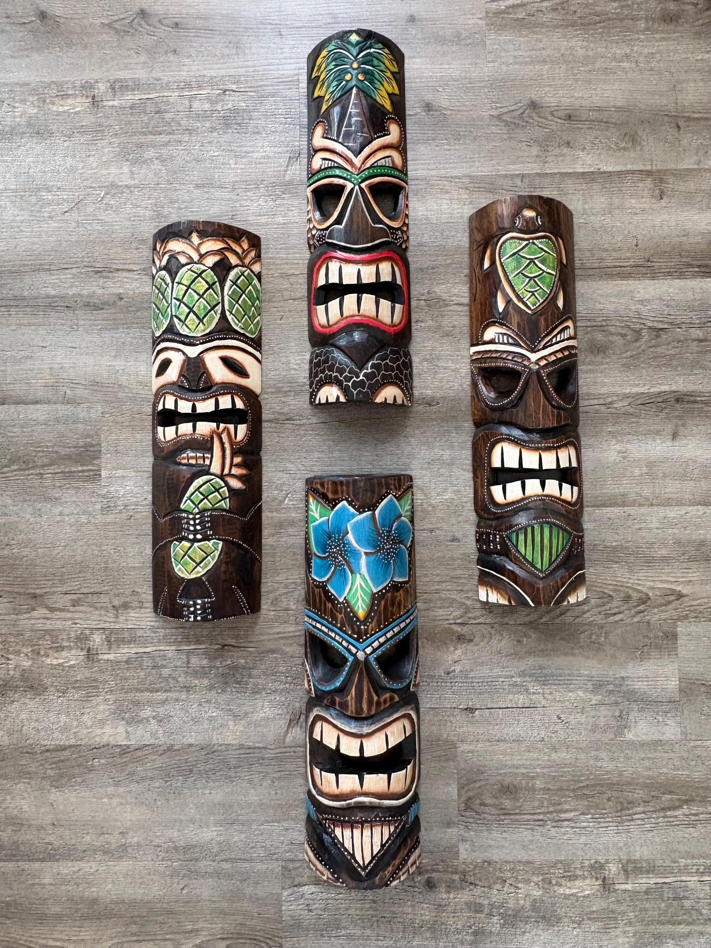 Teakwood Lightweight Handcarved and Handpainted Palm Tree Hawaiian Tiki Display